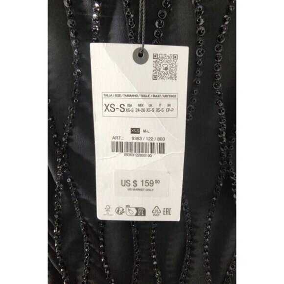 ZARA Sequin Cocktail Dress Black S Beaded Fringe Slip LBD 9363 122 Holidays New - Picture 10 of 16